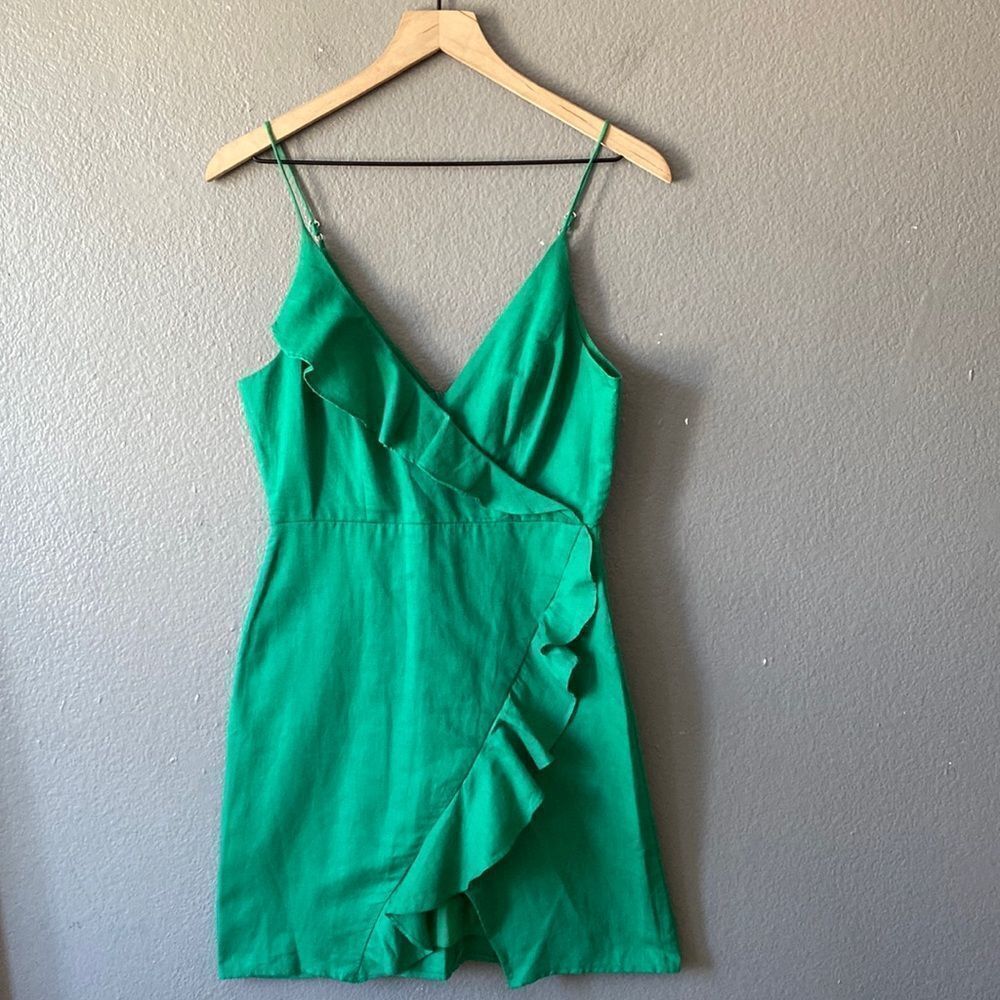 Green Ruffle Faux Wrap Dress - Picture 3 of 12